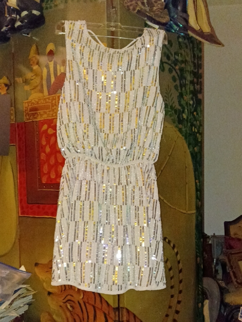 Endless Rose White Mini Dress with Silver Sequins and V Back